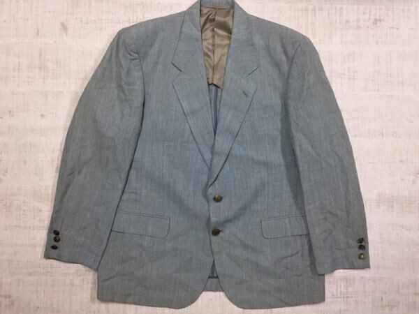 MAC MAYER マックメイヤー レトロ オールド 良色◎ フォーマル トラッド 装飾ボタン 2Bテーラードジャケット メンズ 麻混 AB-L 水色拍卖