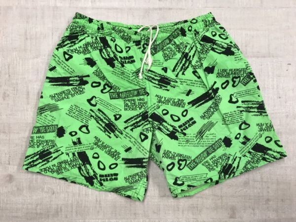 spinka レトロ オールド サーフ 英字プリント ハーフ ショート スイム パンツ ショーツ メンズ メッシュインナー付き 日本製 綿100% M 黄緑拍卖