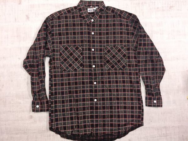 ミルクバー MILK BAR レトロ オールド アメカジ 古着 猫目ボタン チェック長袖ワークシャツ メンズ コットン100% F 黒赤緑拍卖