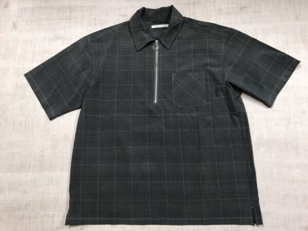 IKKA LOUNGE イッカ ラウンジ ストリート モード グレンチェック ハーフジップ プルオーバー 半袖シャツ メンズ M グレー拍卖