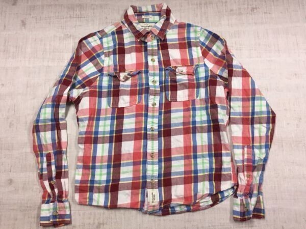アバクロンビー&フィッチ Abercrombie&Fitch アメカジ サーフ Y2K 00's 古着 長袖チェックシャツ レディース 大きいサイズ XXL 赤拍卖