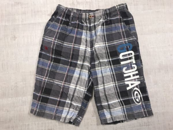 ガッチャ GOTCHA サーフ ネオグランジ Y2K 古着 ショート ハーフ チェック コーデュロイ パンツ ボトムス メンズ M 青/グレー拍卖