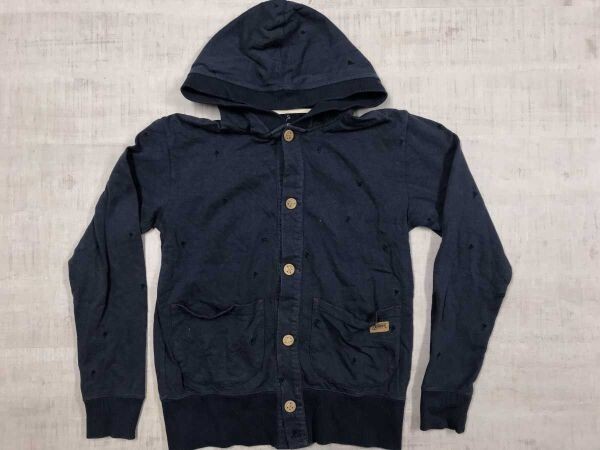 ビラボン BILLABONG アメカジ サーフ スポーツ ストリート ヤシの木 刺繍 総柄 ボタン留め スウェット パーカー メンズ 綿麻混合 M 青拍卖