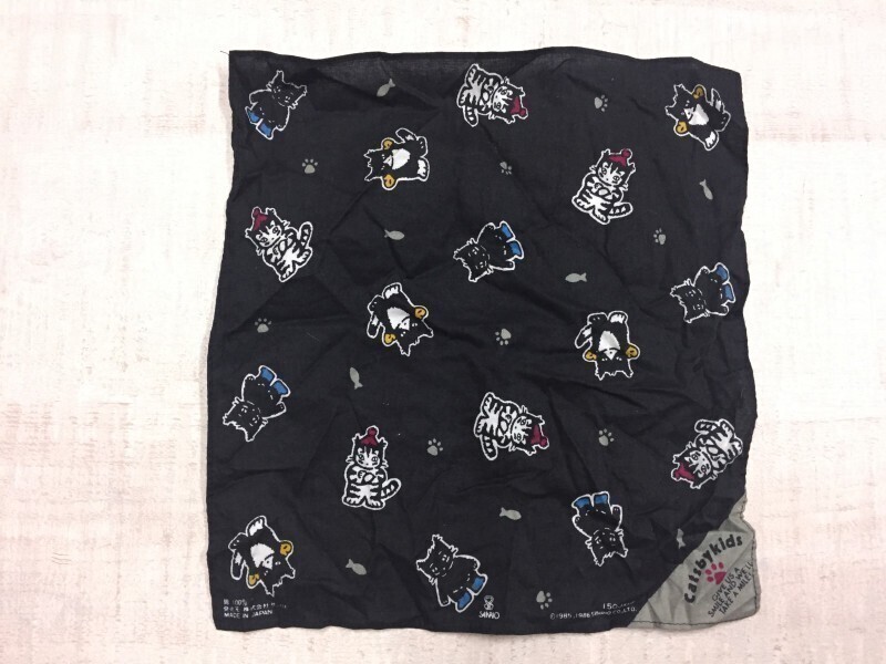 レア 希少 サンリオ Sanrio 平成レトロ CATSBYKIDS キャッツビーキッズ 薄手 ハンカチ キッズ コットン100% 黒拍卖
