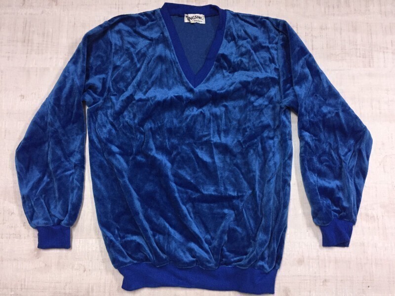 シングソング SING SONG by MIZUMI レトロ オールド Vネック ベロア トレーナー トップス プルオーバー レディース 11号 青拍卖