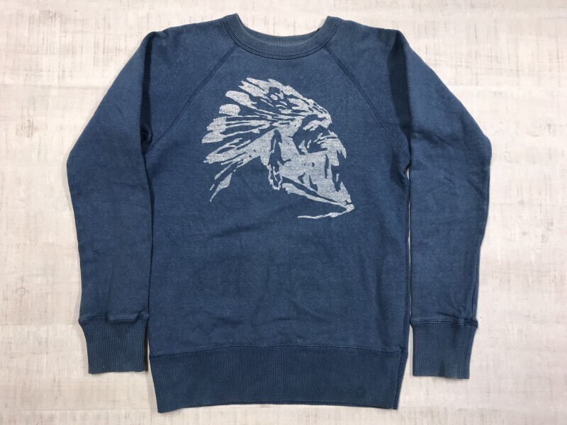 ストアーズ STORE'S 染み込みプリント オールド レトロ アメカジ 良生地 ラグランスリーブ スウェット トレーナー レディース 36 青拍卖