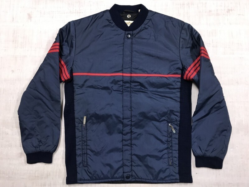 anba of austria オーストリア スノーギア ユーロ 90s 古着 ニット切替 ライン装飾 比翼 中綿ジャケット メンズ ナイロン100% M 紺拍卖