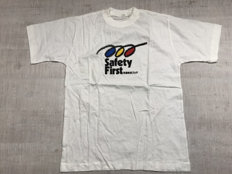 Safety First 交通安全フェア 80s 90s オールド 昭和レトロ 古着 半袖Tシャツ カットソー メンズ M 白拍卖