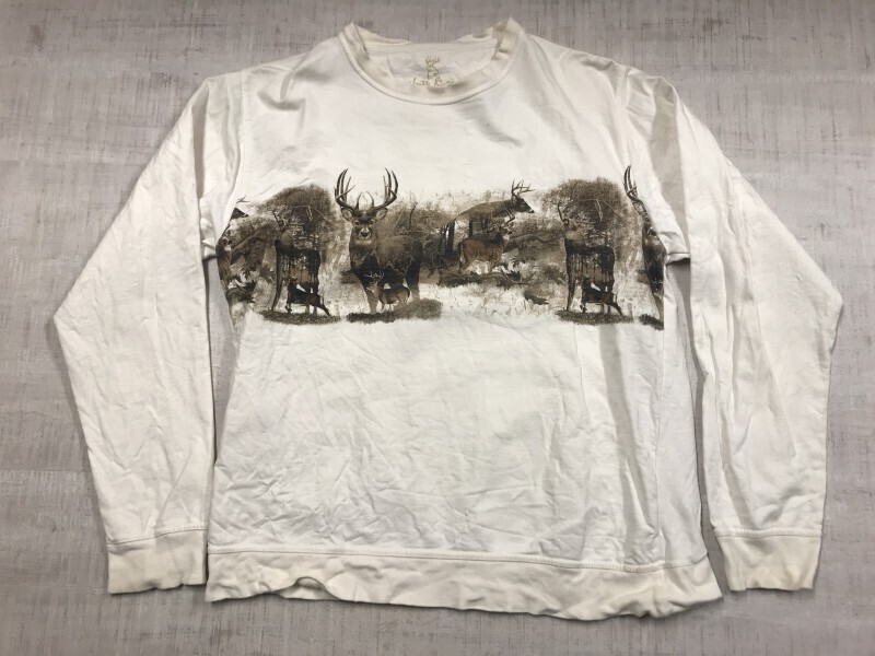 North River OUTFITTERS ノースリバー アメカジ ハンティング アニマル柄プリント オールド 90s 古着 スウェット トレーナー メンズ M 白拍卖