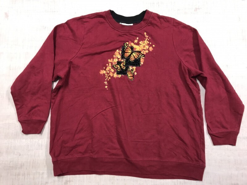 breckenridge レトロ アメカジ カントリー 古着 バタフライ刺繍 ダブルネック スウェット トレーナー プルオーバー レディース 2X エンジ拍卖