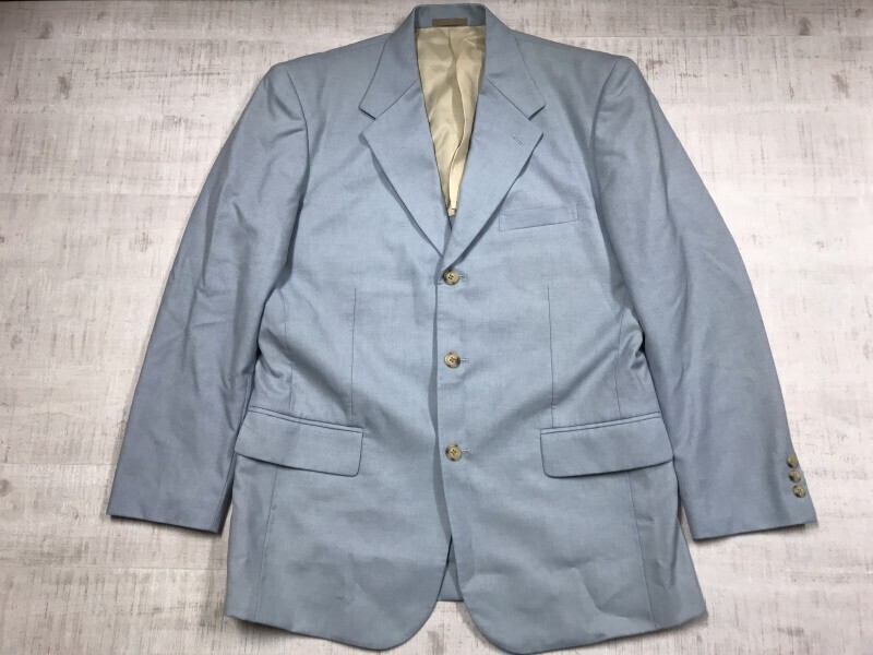 イーストボーイ EAST BOY for men トラッド レトロ 古着 テーラードジャケット メンズ 3つボタン 日本製 ウール100% L 水色拍卖