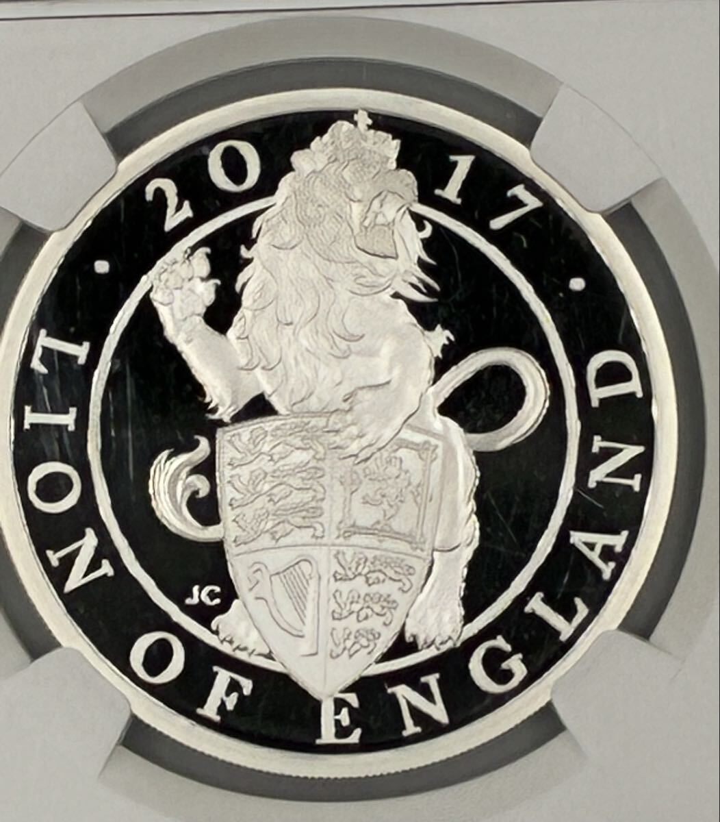 最高鑑定 NGC PF70 ★クイーンズビースト 第1 ライオン★2017年 英国/イギリス 2ポンド 銀貨 1オンス First Releases 特別ラベル 拍卖