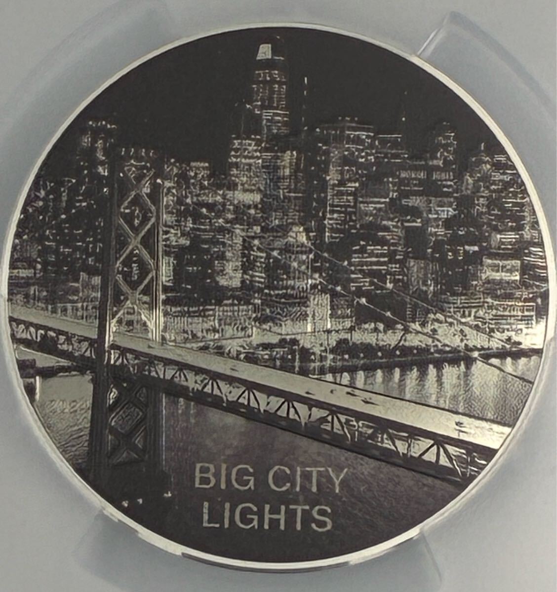 最高鑑定 PCGS PR70 DCAM/Fist Day of Issue 2024年 クック諸島/ビッグシティライト サンフランシスコ 銀貨 初日発行 専用箱付き 大型拍卖