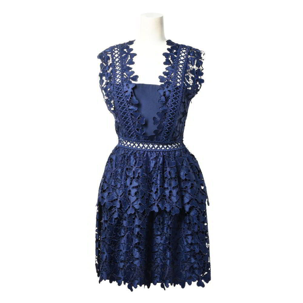 未使用 SELF PORTRAIT クローバー刺繍 レース ドレス UK6 ネイビー セルフポートレイト KL4QHSQU82拍卖
