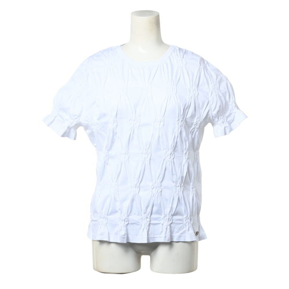 美品 CHANEL 22C P71037K10173 ココマーク刺繍 ギャザー Tシャツ カットソー S ホワイト シャネル KL4BAPLQ94拍卖