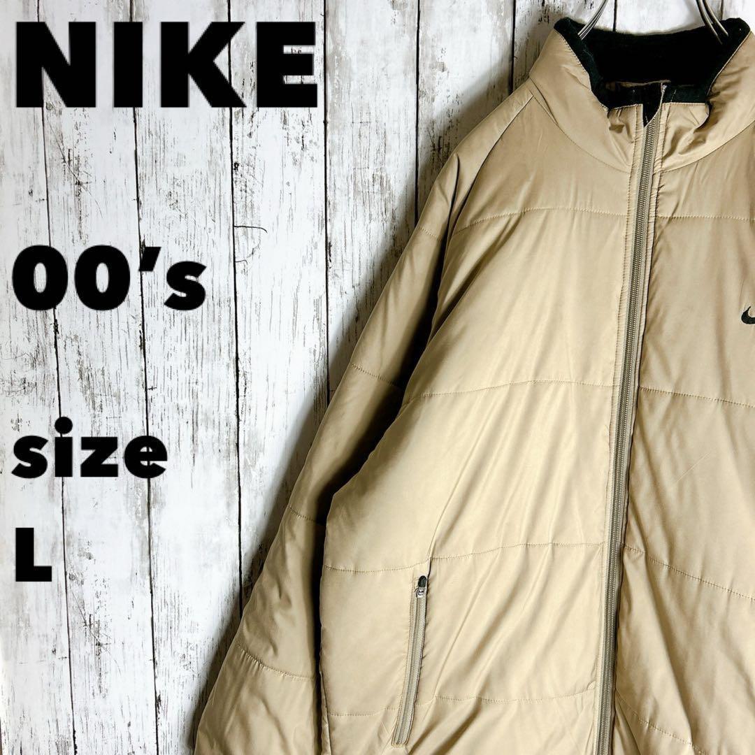 ナイキ 中綿パフジャケット 00s【NIKE】ベージュ 刺繍ロゴ L 古着拍卖