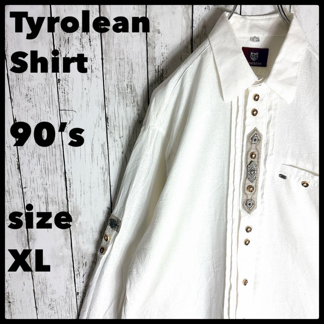 ヨーロッパ製 チロリアンシャツ 90s 刺繍デザイン XL ヴィンテージ古着 拍卖
