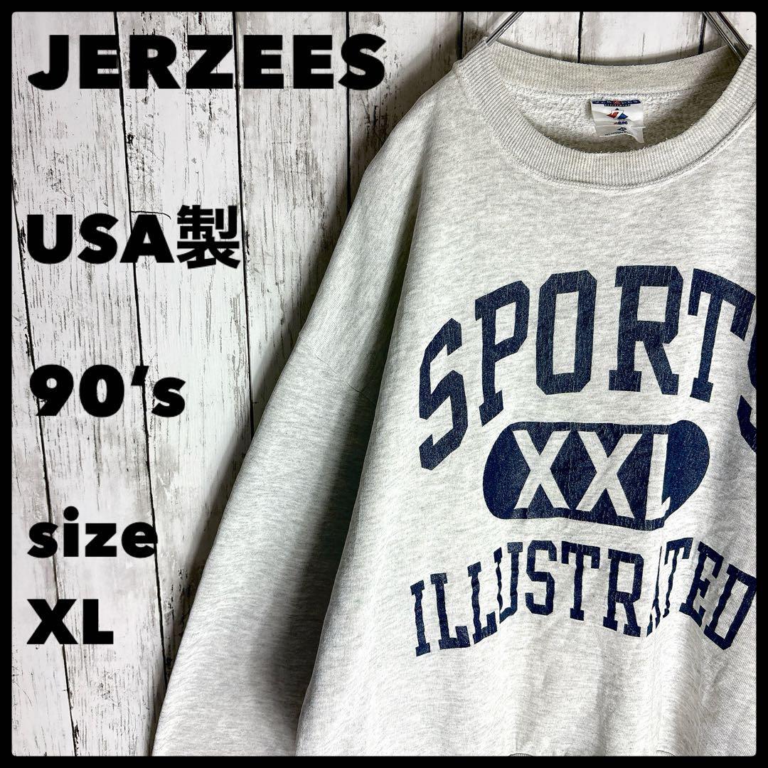スウェット USA製 ジャージーズ 90s XL 3段プリント ヴィンテージ拍卖
