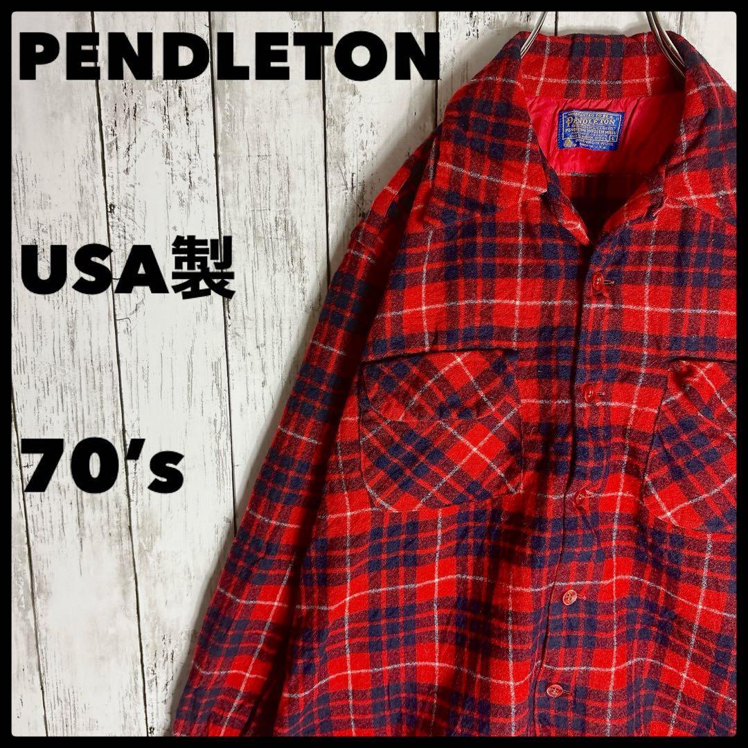 PENDLETON ペンドルトン ボードシャツ 70s ヴィンテージ古着 USA製 ウール 短丈 sizeL拍卖
