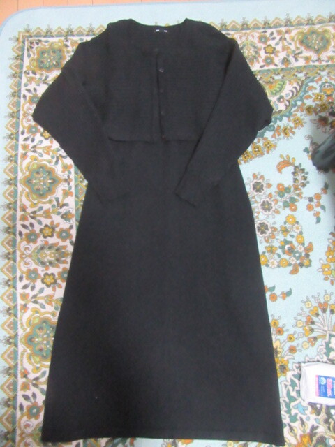 USED美品GUジーユー長袖カーディガン&キャミワンピースセットLサイズ黒激安即決600円拍卖