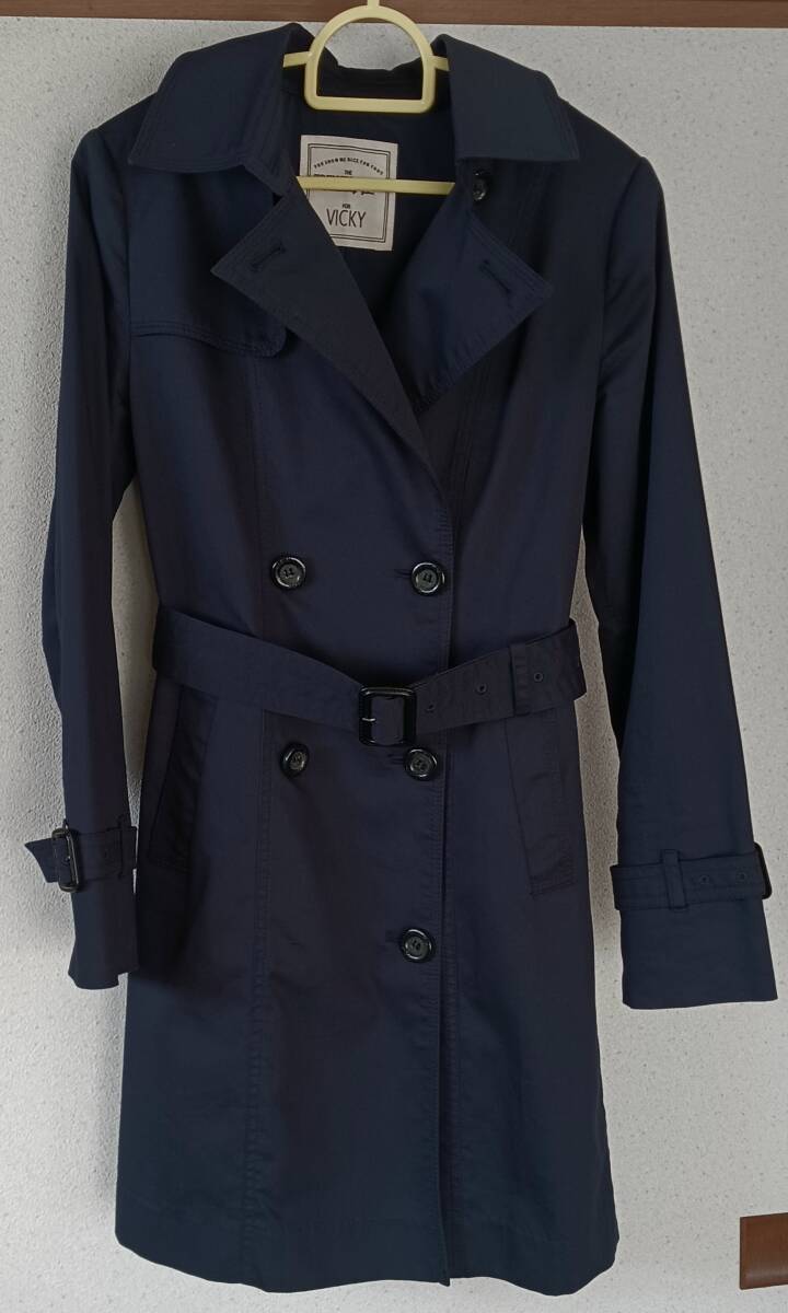 美品 VICKY ビッキー トレンチコート ネイビー クイーンズコート クチュールブローチ アプワイザーリッシェ拍卖