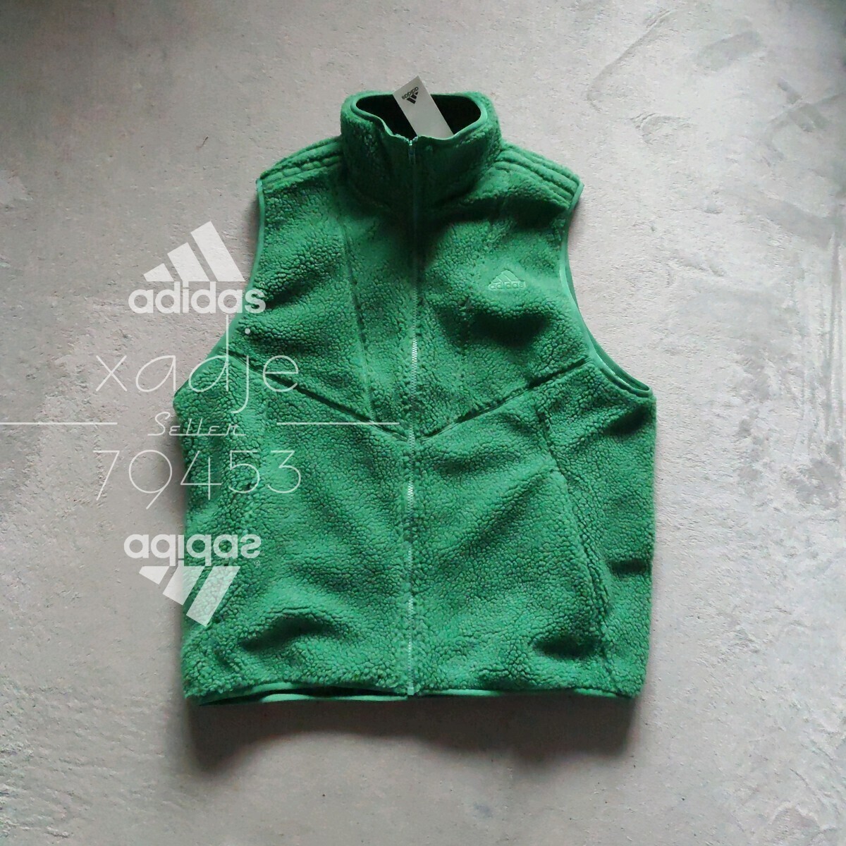 新品 正規品 adidas アディダス シェルパ ボア ベスト ジレ 緑 グリーン ゴルフにもオススメ 裏地付き 保温 防寒 定価9900円 L拍卖
