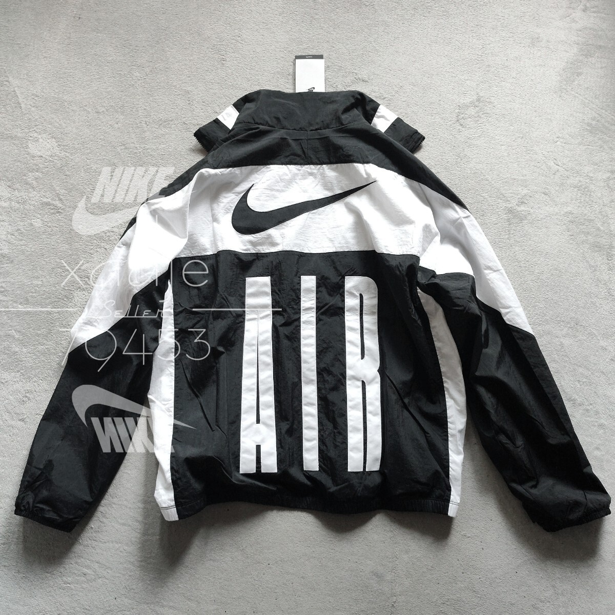 新品 正規品 NIKE AIR ナイキ ビッグスウッシュ ナイロン ジャケット ウィンドブレーカー 裏地メッシュ 黒 ブラック 白 定価13640円 2XL拍卖