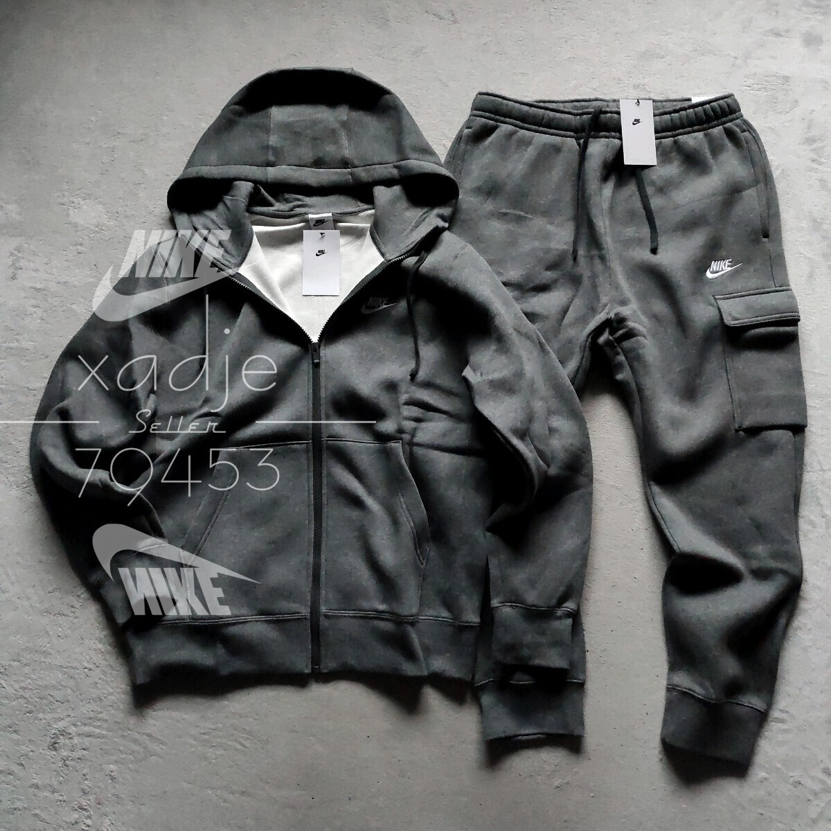 新品 正規品 NIKE 上下セット スウェット ジップ パーカー カーゴパンツ セットアップ 新色 灰 チャコール グレー 定価17930円 裏起毛 L 拍卖