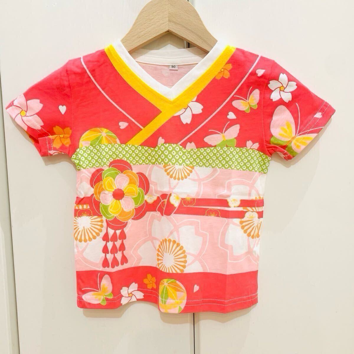 新品 SALE 90cm 定価1,980円 Tシャツ なりきり キッズ 綿100% 和風 子供 女の子 子供拍卖