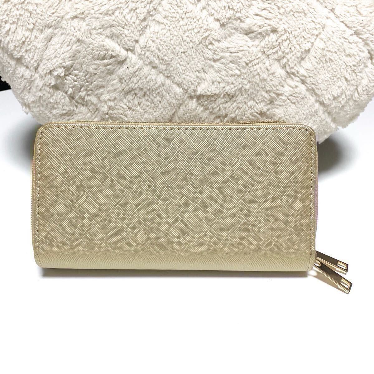 長財布 ダブルファスナー 通帳ケース カードケース レディース シャンパンゴールド拍卖