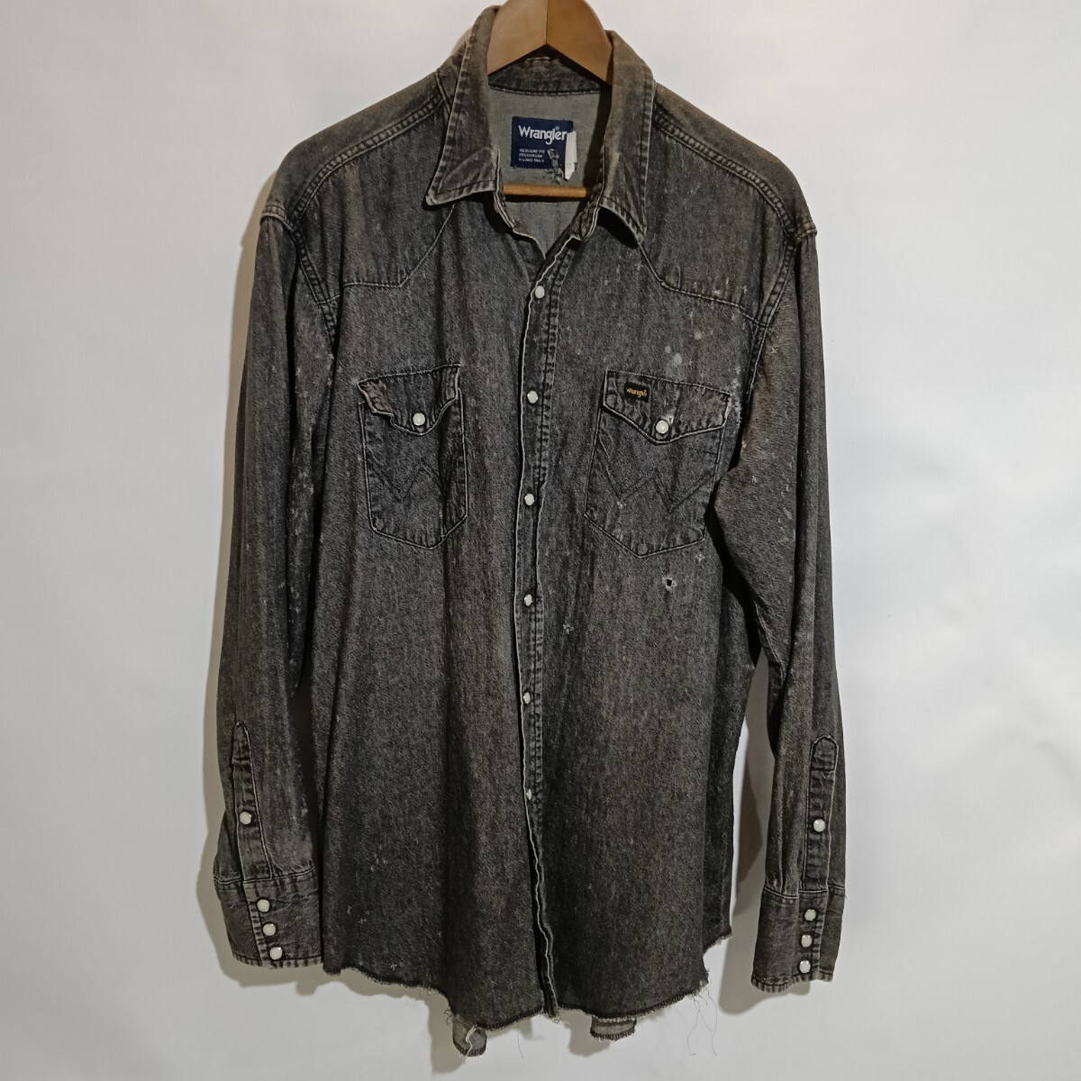 80s 90s WRANGLERラングラー 先染めブラックデニムウエスタンシャツ拍卖