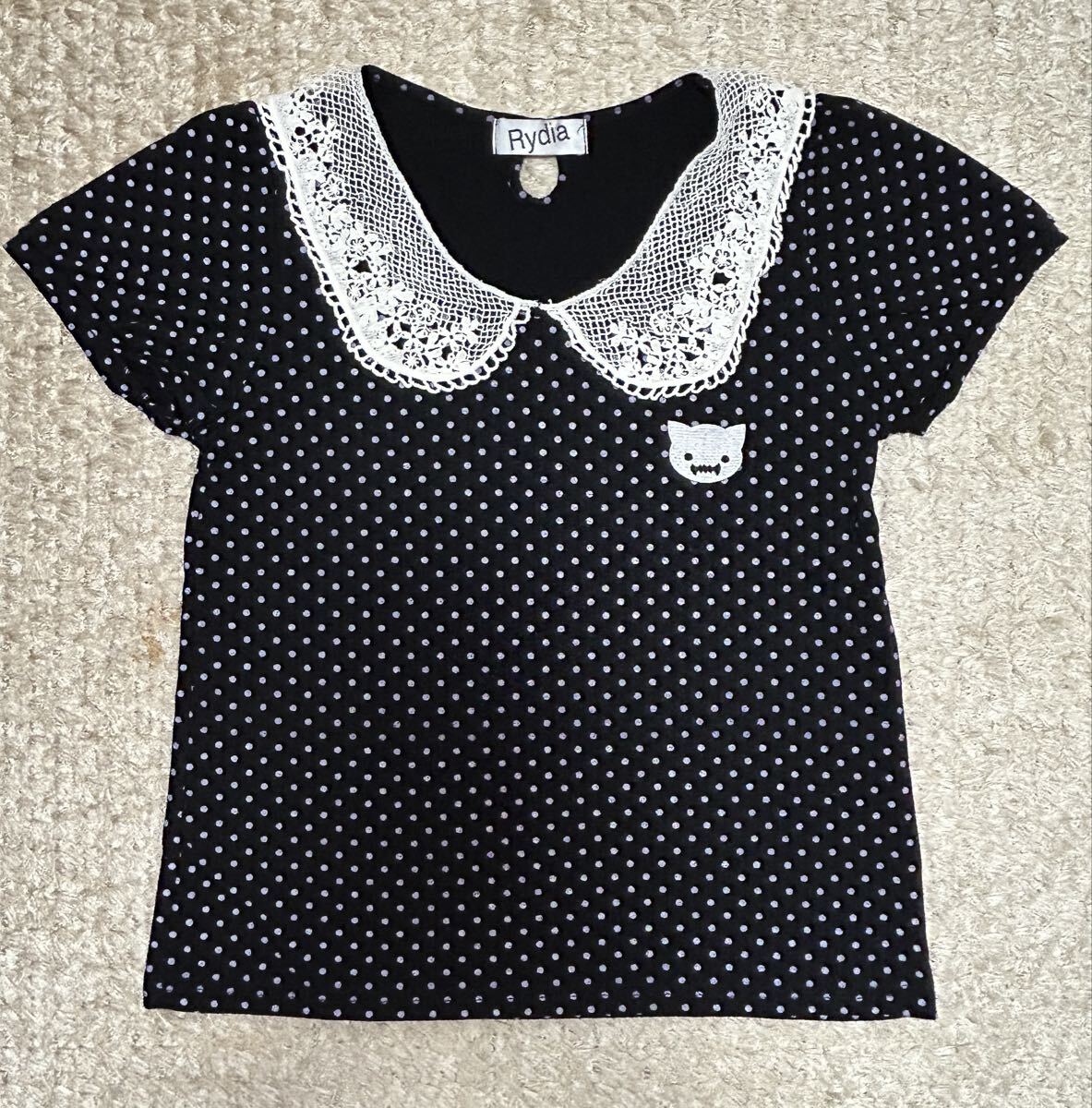 Rydia ドット柄 レース襟 カットソー 半袖シャツ コビニャー 黒 水玉 拍卖