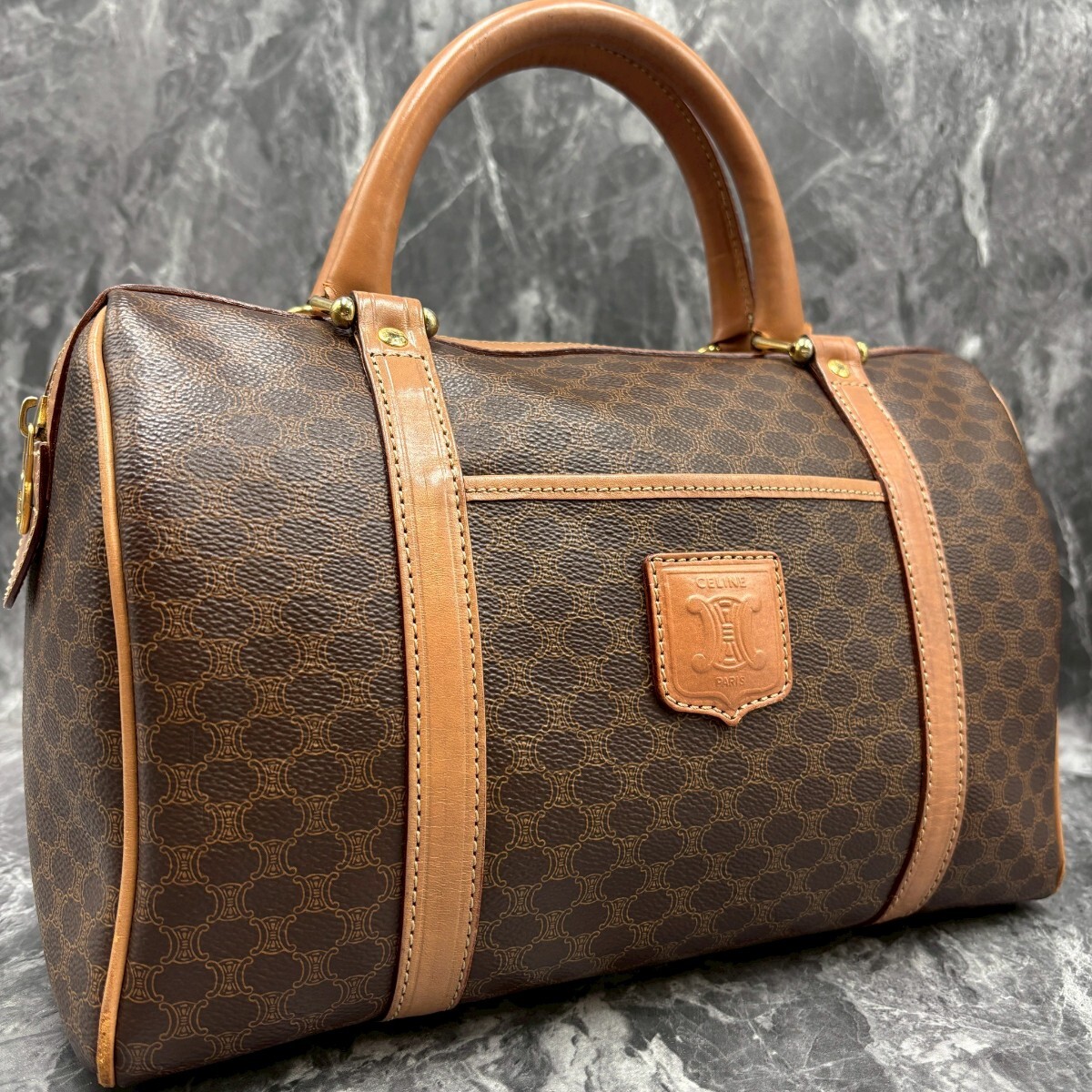 【美品】CELINE セリーヌ マカダム柄 ミニボストン PVC レザー ボストンバッグ ブラウン マカダム トリオンフ ハンドバッグ拍卖