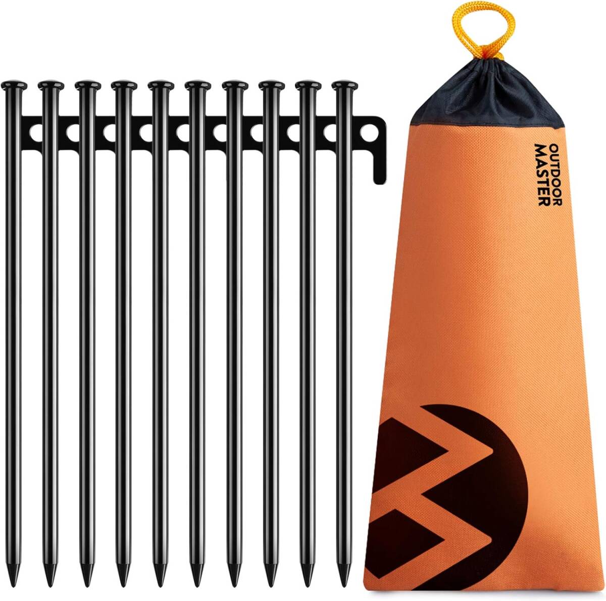 OUTDOORMASTER 30cm鍛造テントペグ6本 収納袋付き 4m反射材テントロープ4本 滑り止めテープ アルミ製ハンドル キャンプ場 多機能 設営用具拍卖