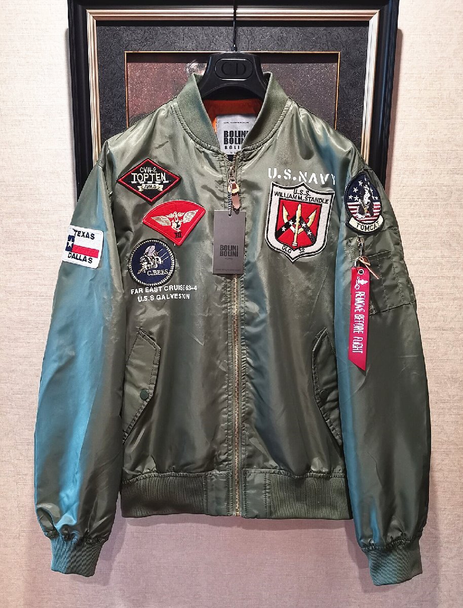 最上級*定価9万◆イタリア・ローマ発*ROBERT CAVANI/ロベルトカバーニ・TOPGUN復刻・豪華ワッペン・MA-1/ジャケット/L・春夏用/薄手拍卖