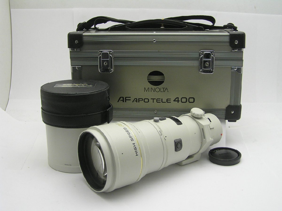1円★ハローカメラ★9079 ミノルタ MINOLTA AF APO TELE 400mm F4.5 フード.PLフィルター.アルミケース付 カビ有 AF迷いあり拍卖