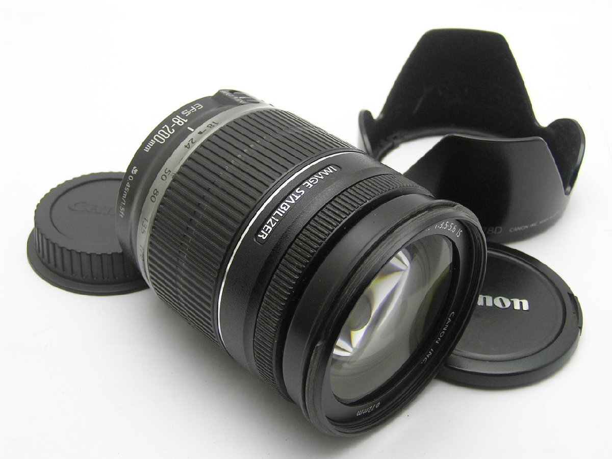 1円★ハローカメラ★9087 キャノン CANON ZOOM LENS EF-S 18-200mm F3.5-5.6 IS No.7232508843 フード付 動作品 現状 即決有り★★拍卖