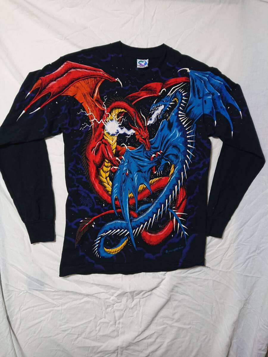 ヴィンテージ レア 長袖ロングTシャツ リキッドブルー ドラゴン デュエル LIQUID BLUE DRAGON DUEL USA製 90’s Lサイズ(USA表記)拍卖