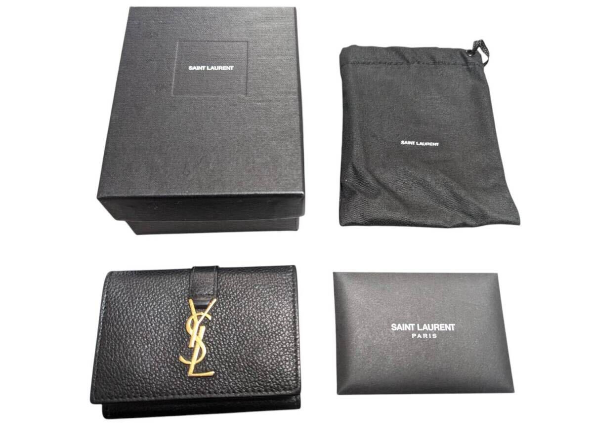 【極美品】サンローラン 三つ折り財布 YSL ロゴ ブラック 黒 ミニウォレット拍卖