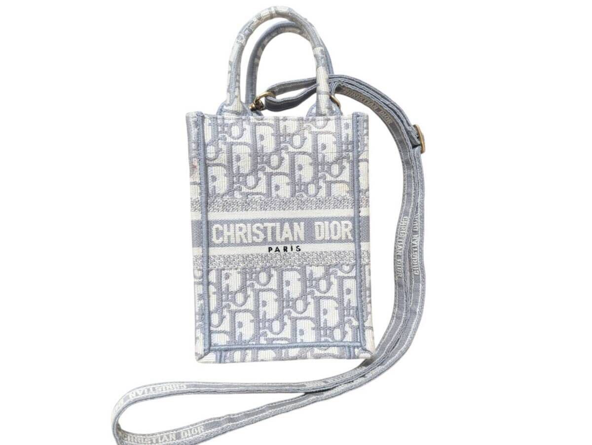 本物 クリスチャン ディオール Christian Dior ブックトート トロッター ミニフォンバッグ 2WAY ショルダーバッグ キャンバス グレー拍卖