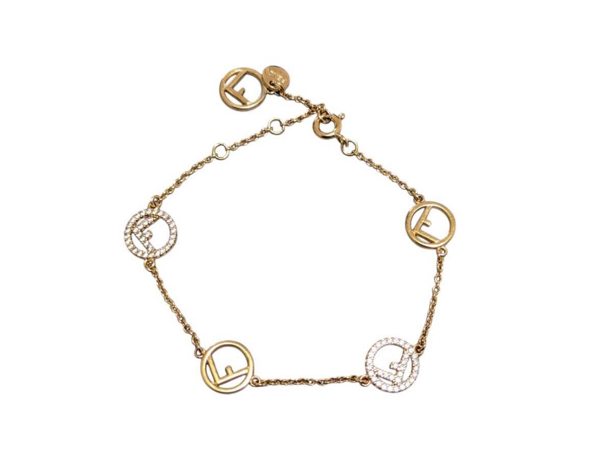 フェンディ ブレスレット F is FENDI エフ イズ フェンディ ゴールドメタル ジルコン アクセサリー イタリア製 レディース拍卖