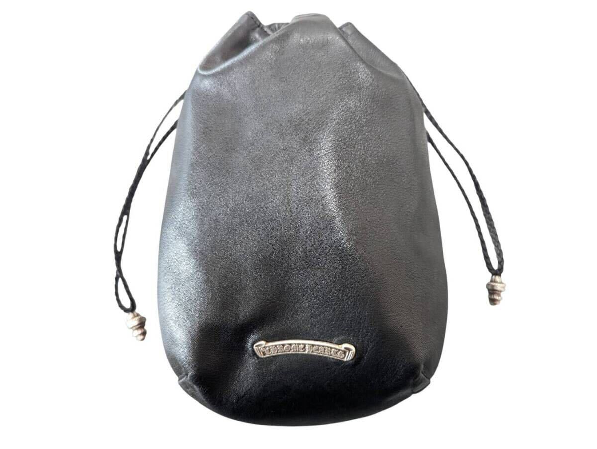 CHROME HEARTS クロムハーツ DRW STRNG SACK CRS PATCH ドローストリング サックレザー 巾着ハンドバッグ ブラック拍卖