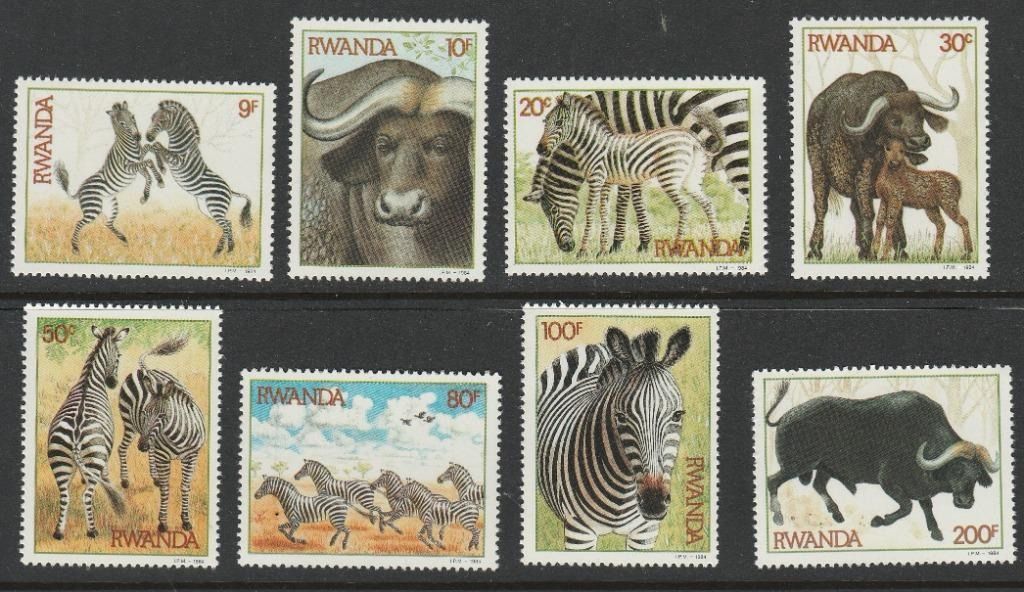 (ルワンダ)1984年動物8種完、スコット評価17.55ドル(海外より発送、説明欄参照)拍卖