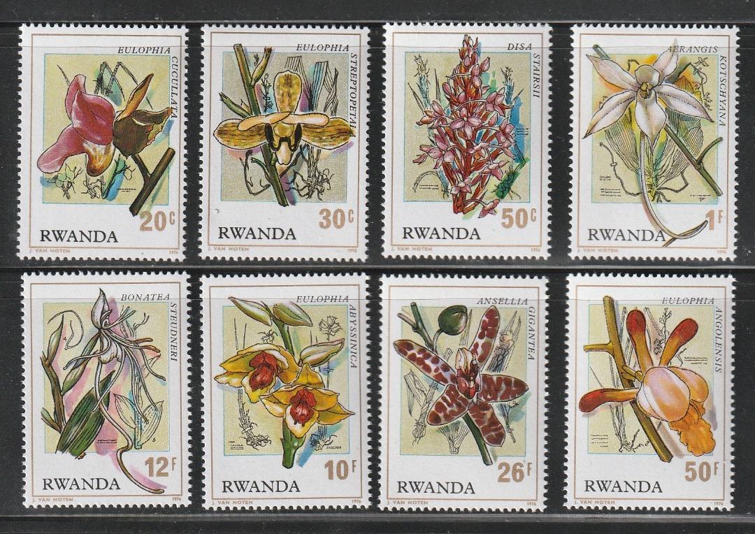 (ルワンダ)1976年蘭の花8種完、スコット評価7.4ドル(海外より発送、説明欄参照)拍卖