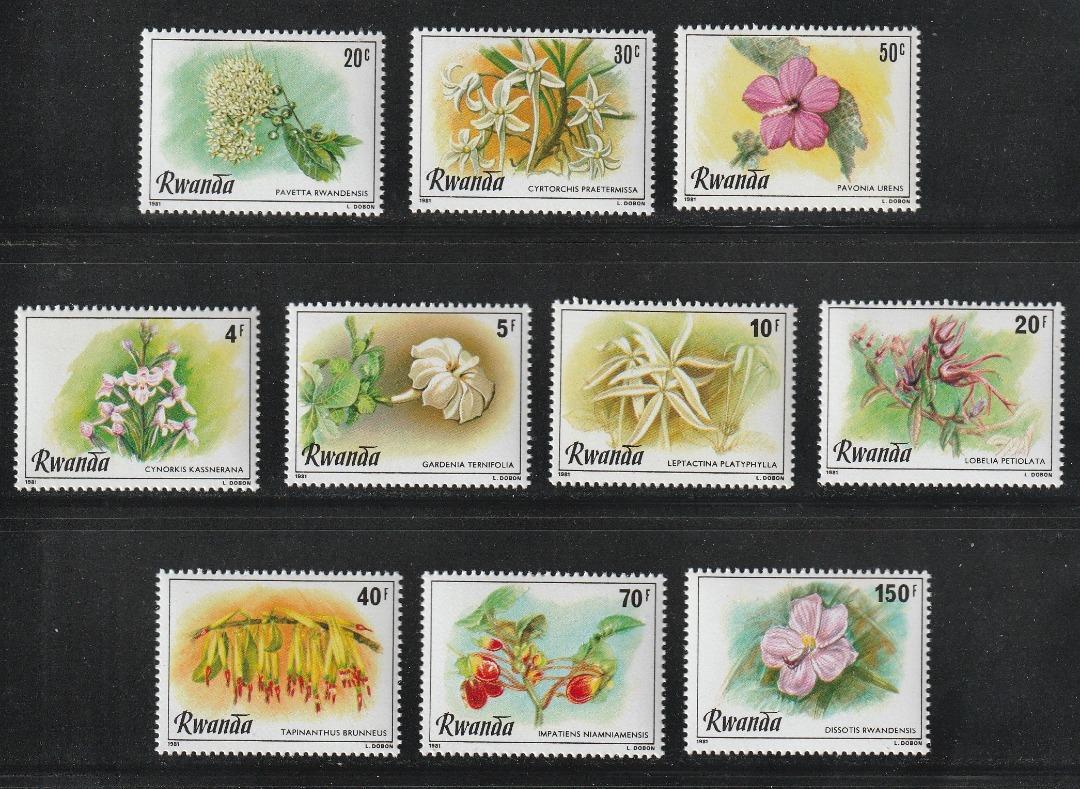 (ルワンダ)1981年花10種完、スコット評価11.95ドル(海外より発送、説明欄参照)拍卖