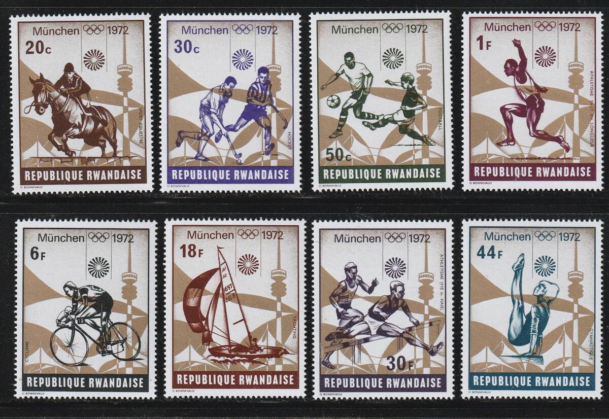 (ルワンダ)1972年ミュンヘンオリンピック8種完、スコット評価3.65ドル(海外より発送、説明欄参照)拍卖
