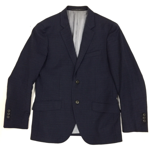 メンズビギ サイズ SS チェック柄 テーラード ジャケット ウール混 メンズ ネイビー系 アウター アパレル Mens Bigi拍卖