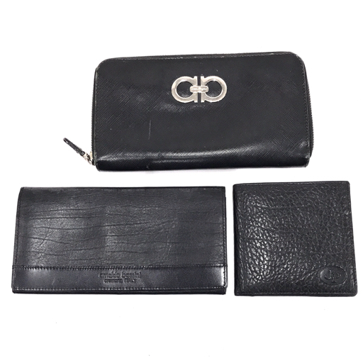 1円 サルヴァトーレフェラガモ 長財布 ラウンドジップ 黒系 他 J&P 二つ折り財布 等 計3点 セット A21607拍卖