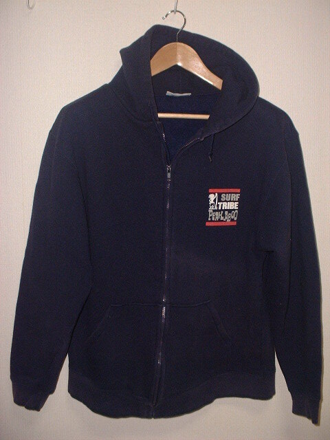 SURF TRIBE ロゴ入りパーカー フード付きジャケット ジャージ Lサイズ 濃紺系  USA ハワイ 豪州拍卖