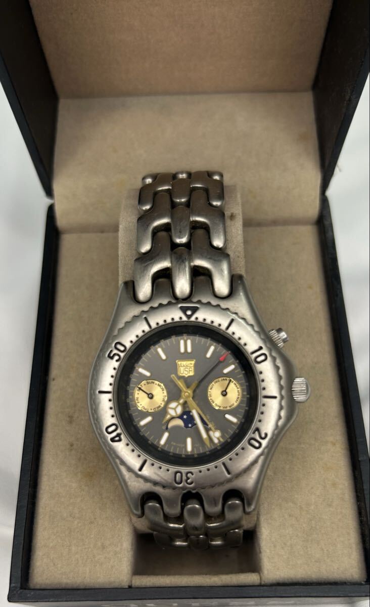 ELGIN エルジン トリプルカレンダー ムーンフェイズ コマ付き 箱付き 1円出品拍卖